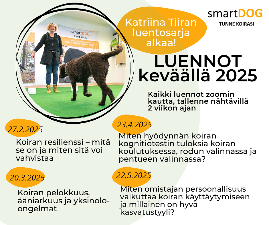 Katriina Tiiran neljän luennon paketti (kevät 2025) hintaan 99€ (ovh 128€) by smartDOG