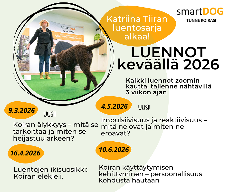 Katriina Tiiran neljän luennon paketti (kevät 2026) hintaan 99€ (ovh 128€) by smartDOG