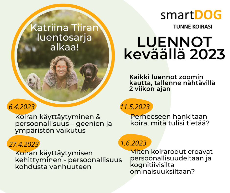 Katriina Tiira neljän luennon luento-paketti (kevät 2023) hintaan 99€ (ovh 128€) by smartDOG